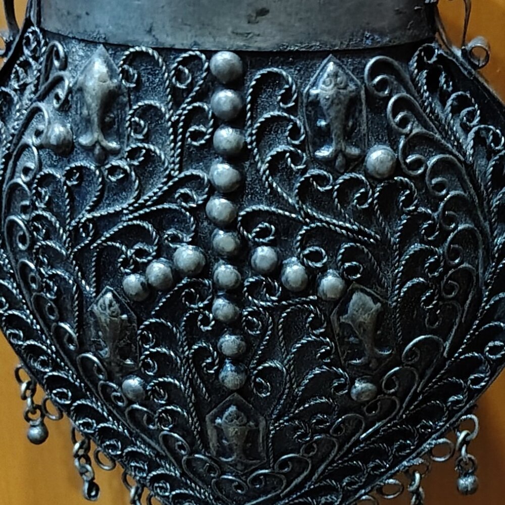 Vtg Sajai HANDCRAFTED METAL ORNATE EVENING BAG with chain - Picture 2 of 7